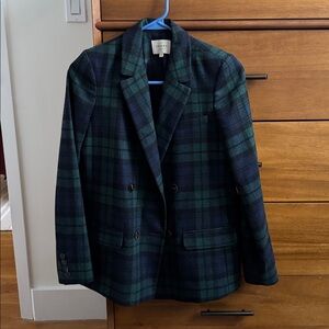 Sezane Green and Blue Plaid Blazer